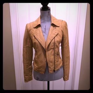 GUESS Tan Leather Biker Jacket, Size XS